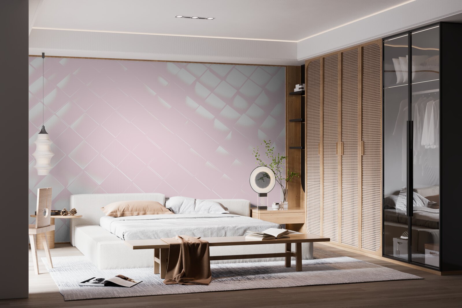 Papier peint Géométrie dans les tons de blanc et de rose