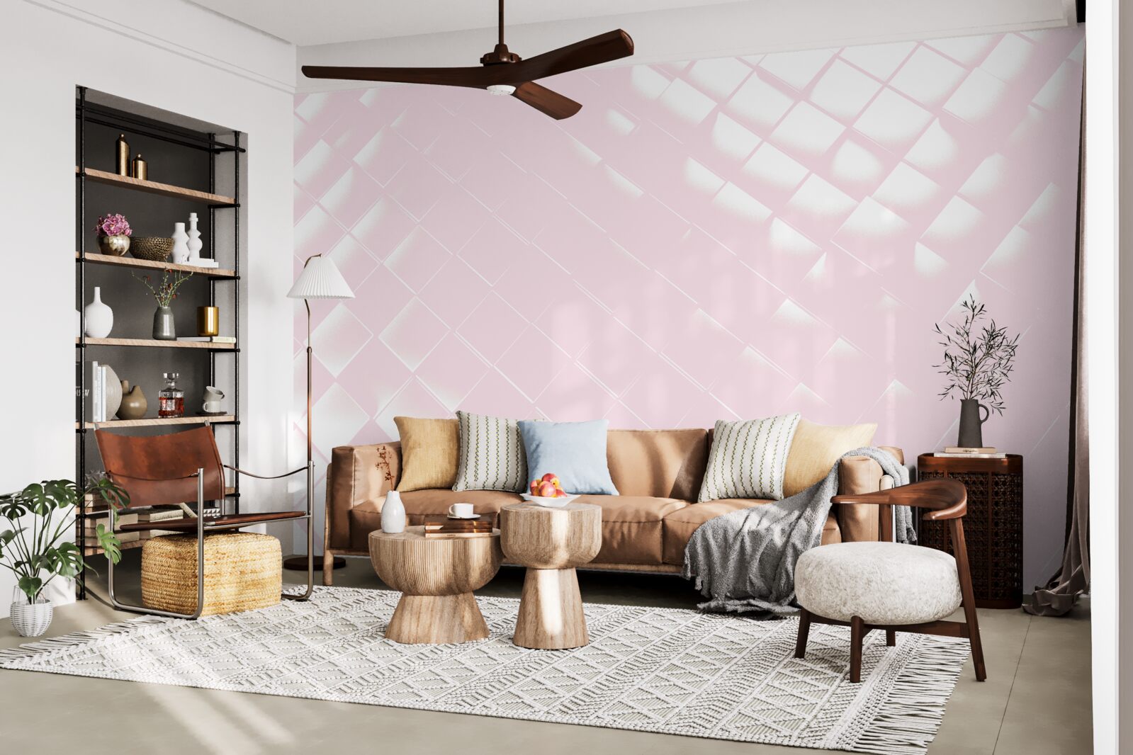 Papier peint Géométrie dans les tons de blanc et de rose