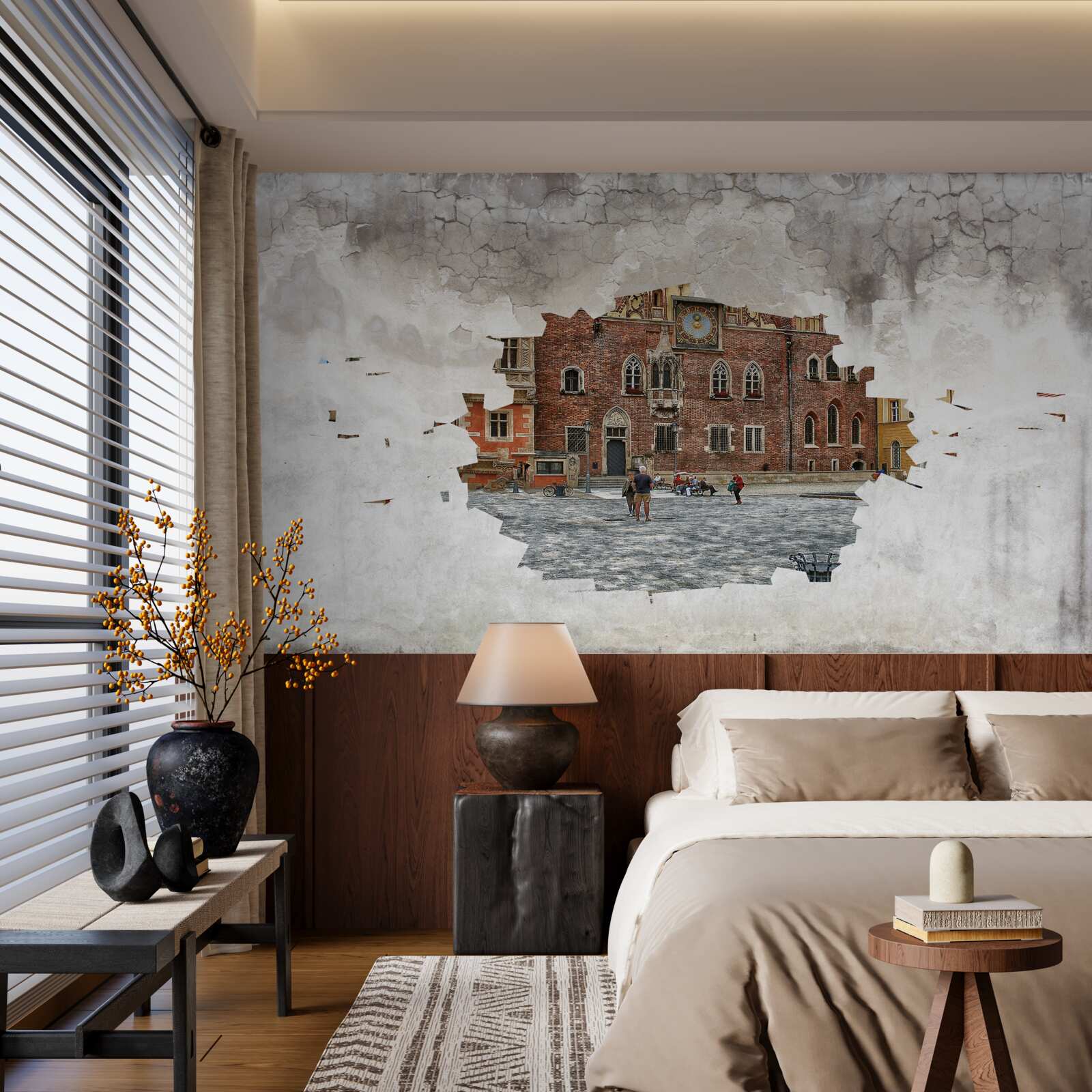 Papier peint une rue dans une petite ville tranquille