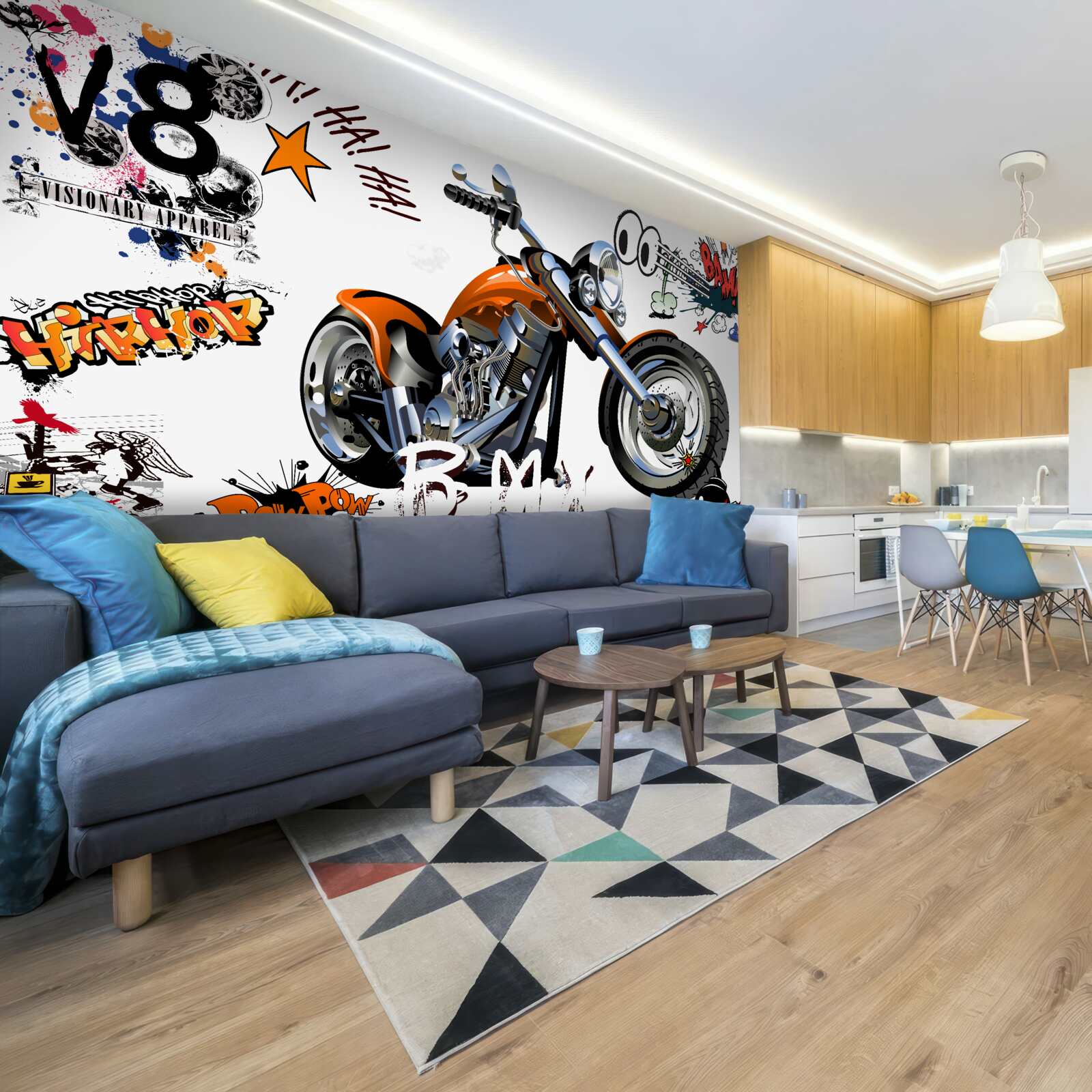 Papier peint moto avec motifs textuels