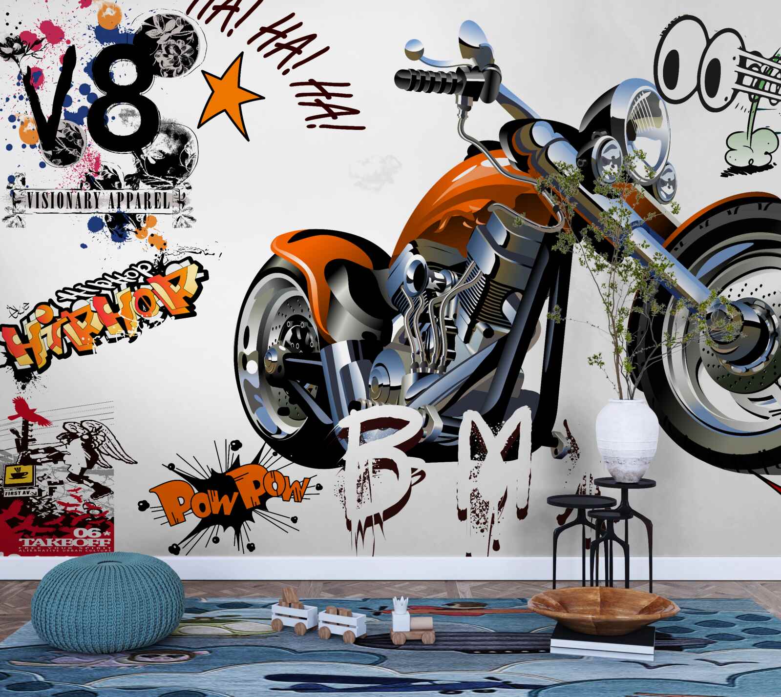 Papier peint moto avec motifs textuels