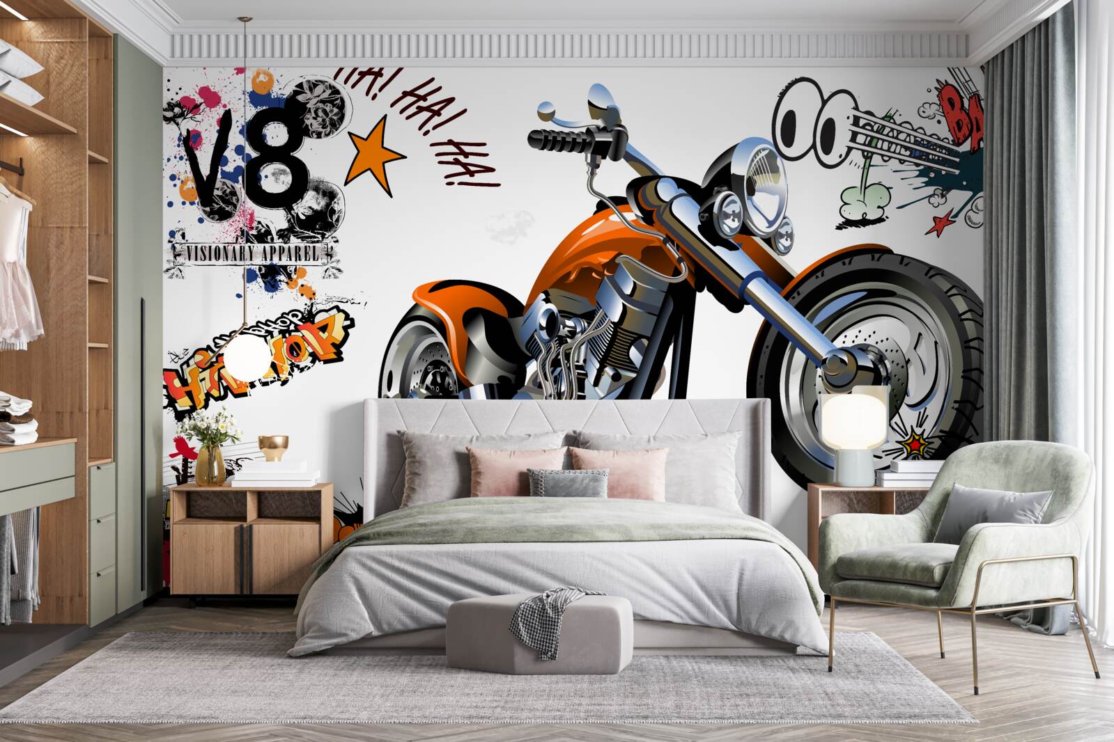Papier peint moto avec motifs textuels