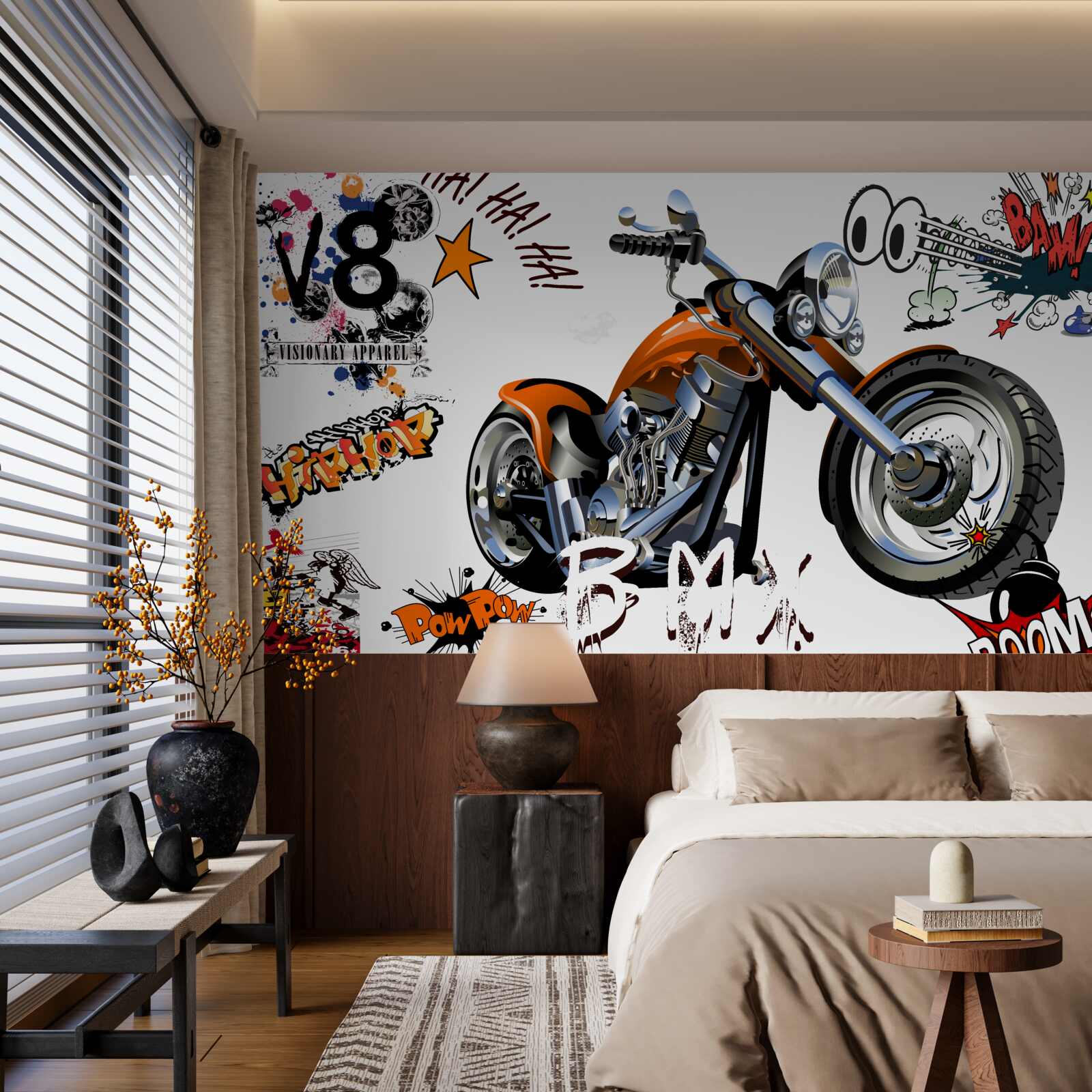 Papier peint moto avec motifs textuels