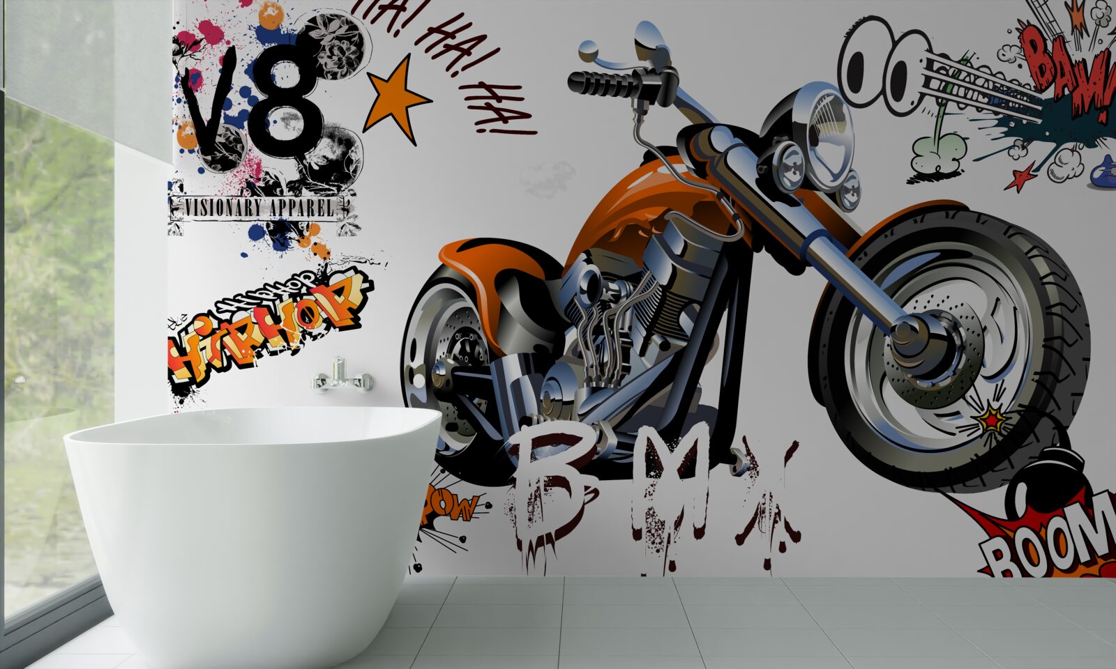 Papier peint moto avec motifs textuels