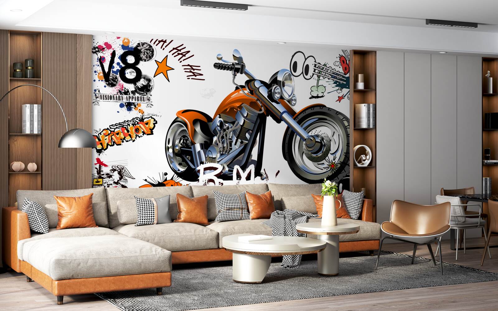 Papier peint moto avec motifs textuels