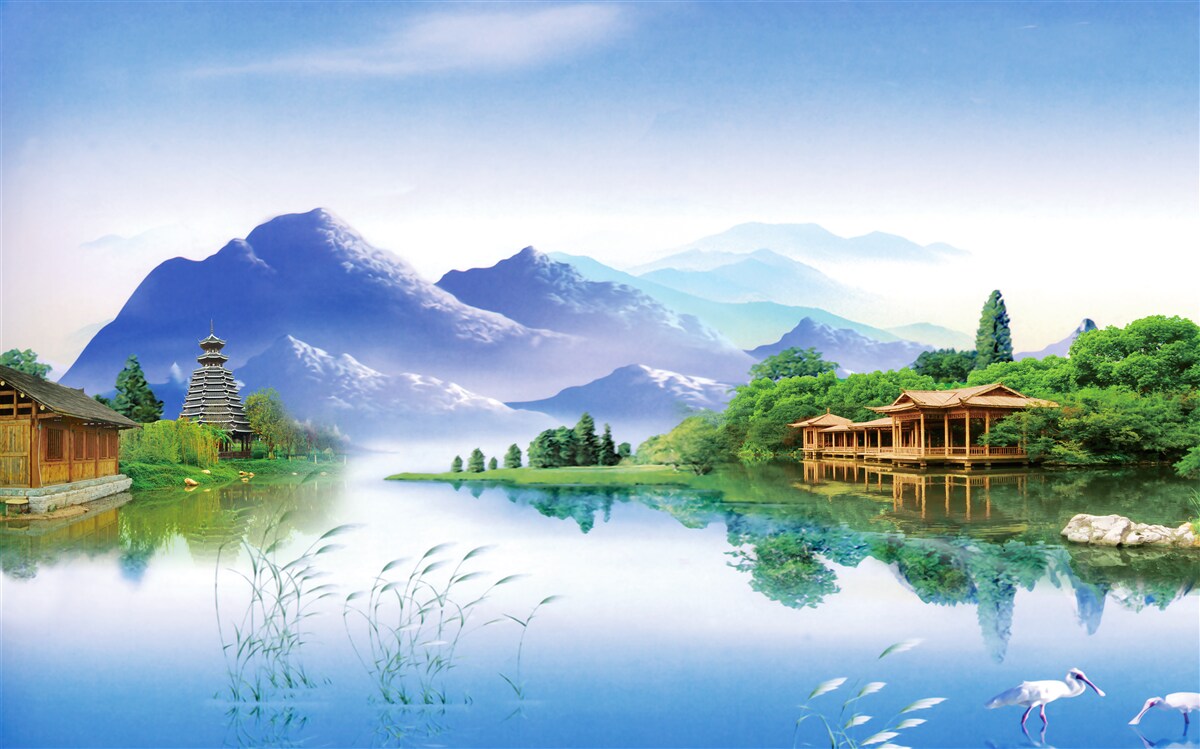 Papier peint lac de montagne en été