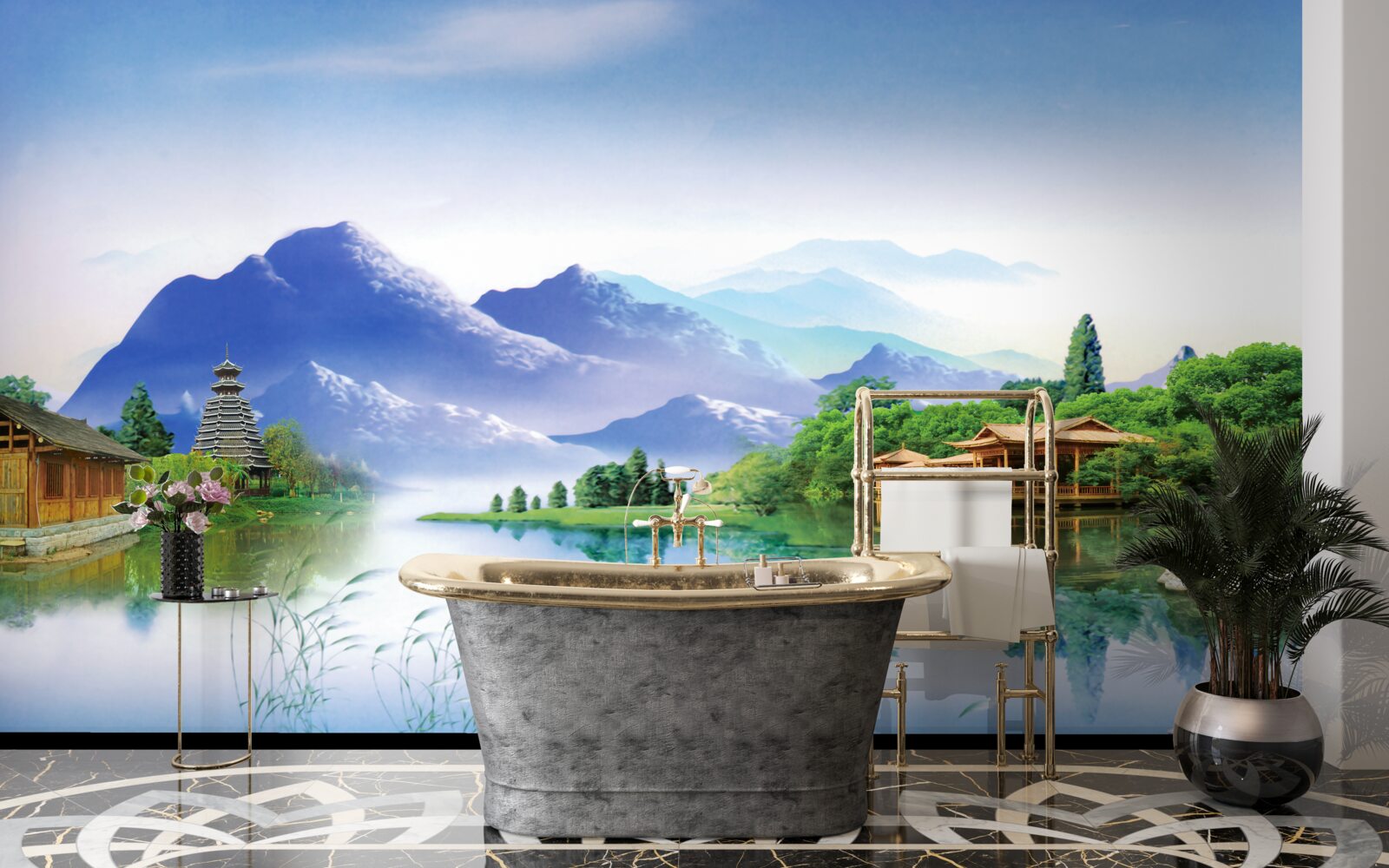 Papier peint lac de montagne en été