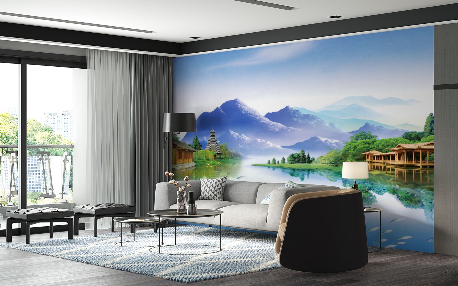 Papier peint lac de montagne en été