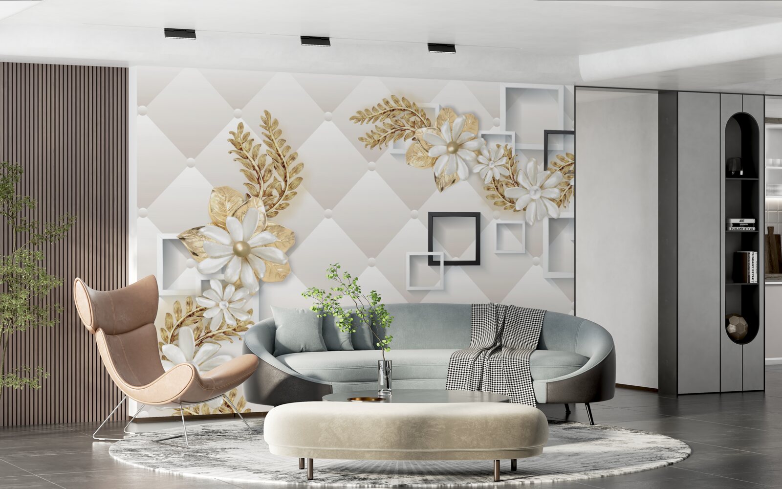 Papier peint compositions florales carrées