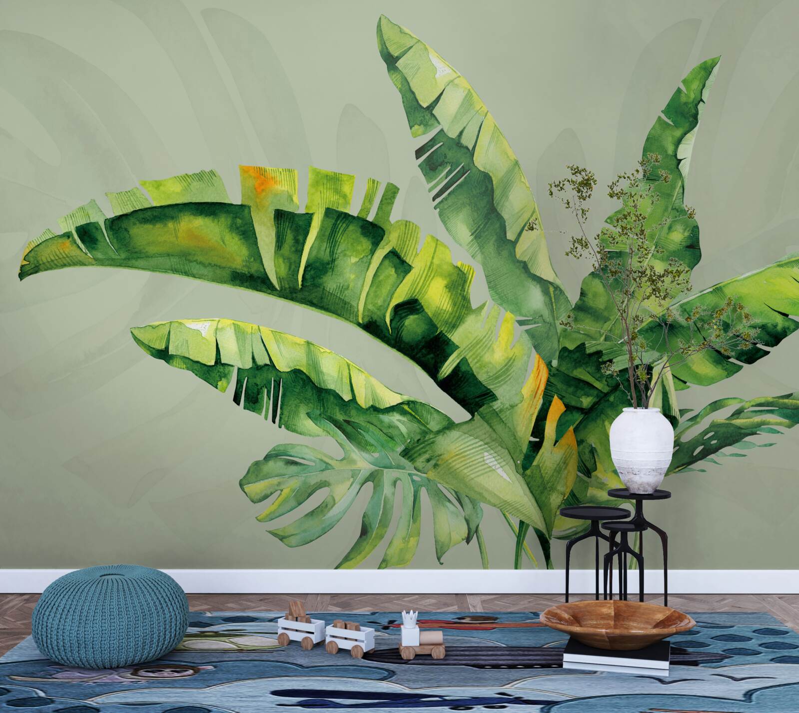 Papier peint monstera et fougère verte