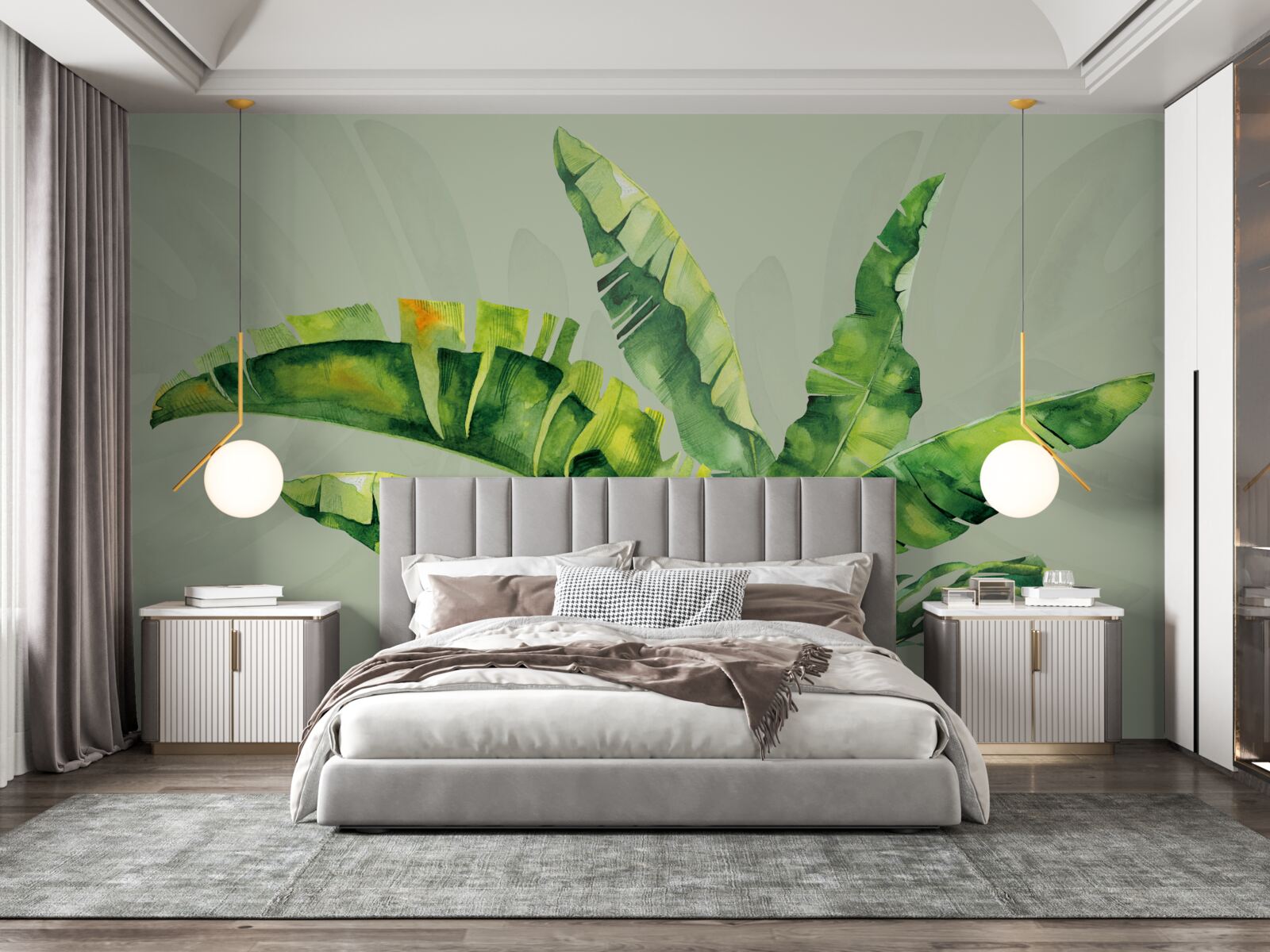 Papier peint monstera et fougère verte