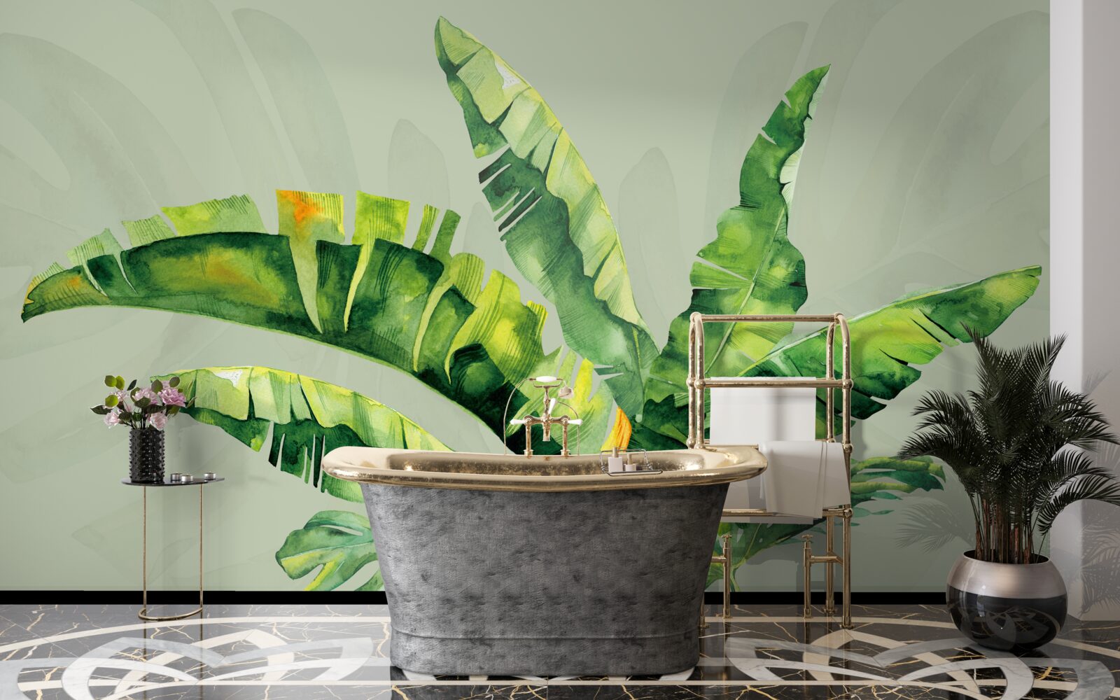 Papier peint monstera et fougère verte