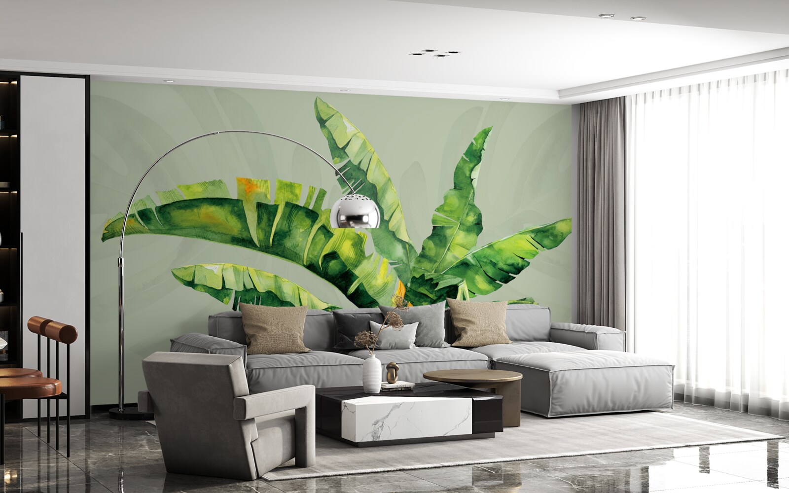 Papier peint monstera et fougère verte