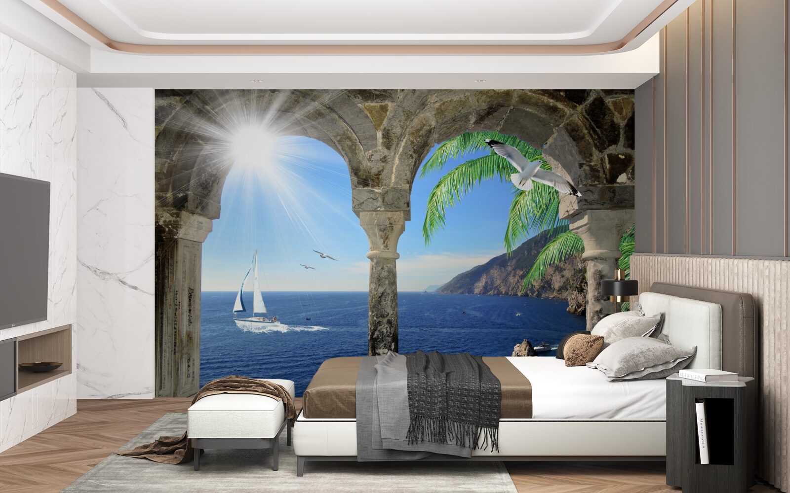 Papier peint arche ancienne surplombant la mer