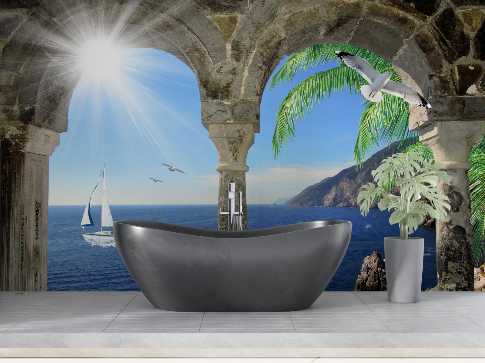 Papier peint arche ancienne surplombant la mer