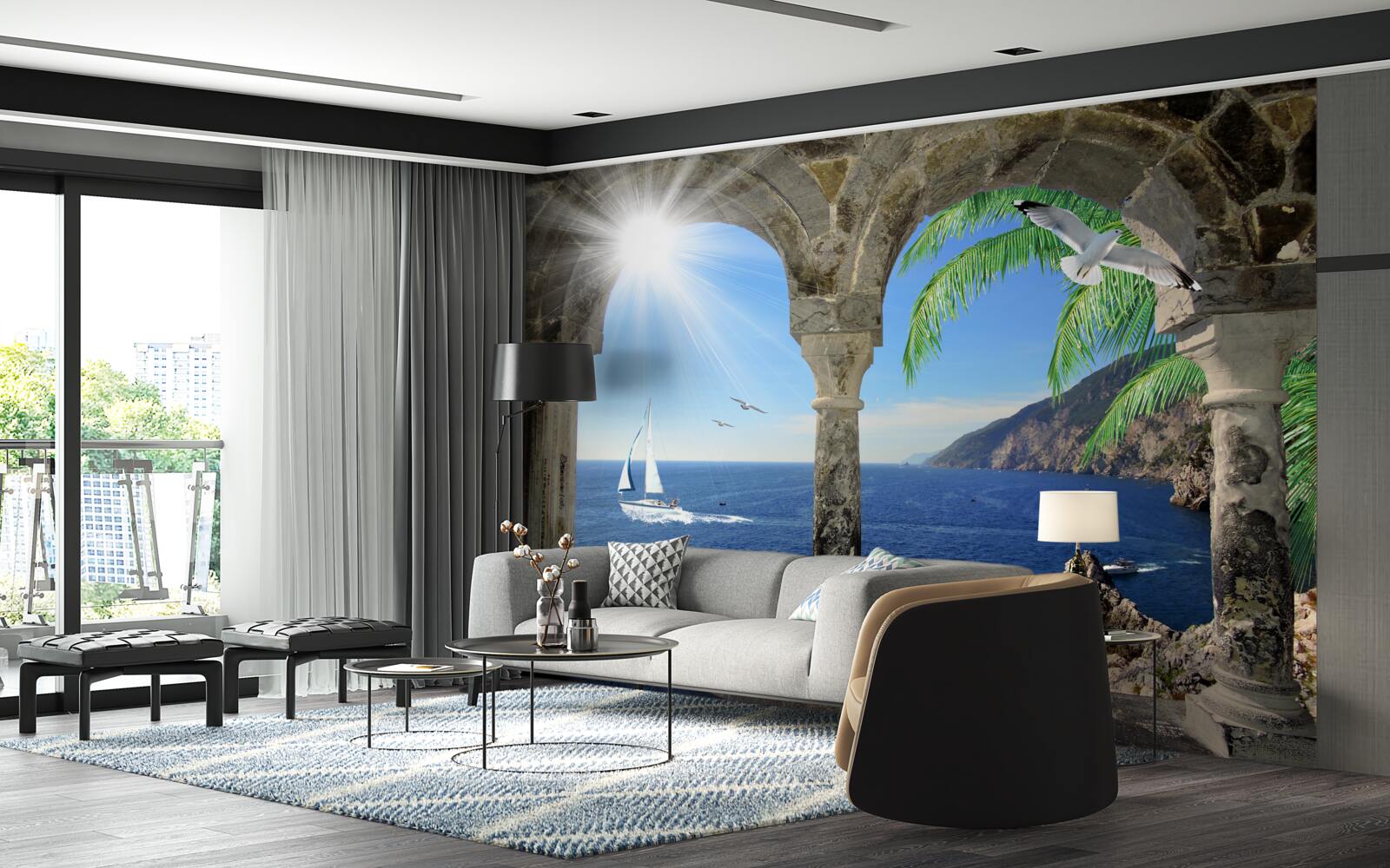 Papier peint arche ancienne surplombant la mer