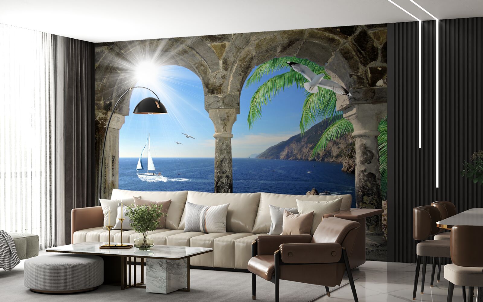 Papier peint arche ancienne surplombant la mer