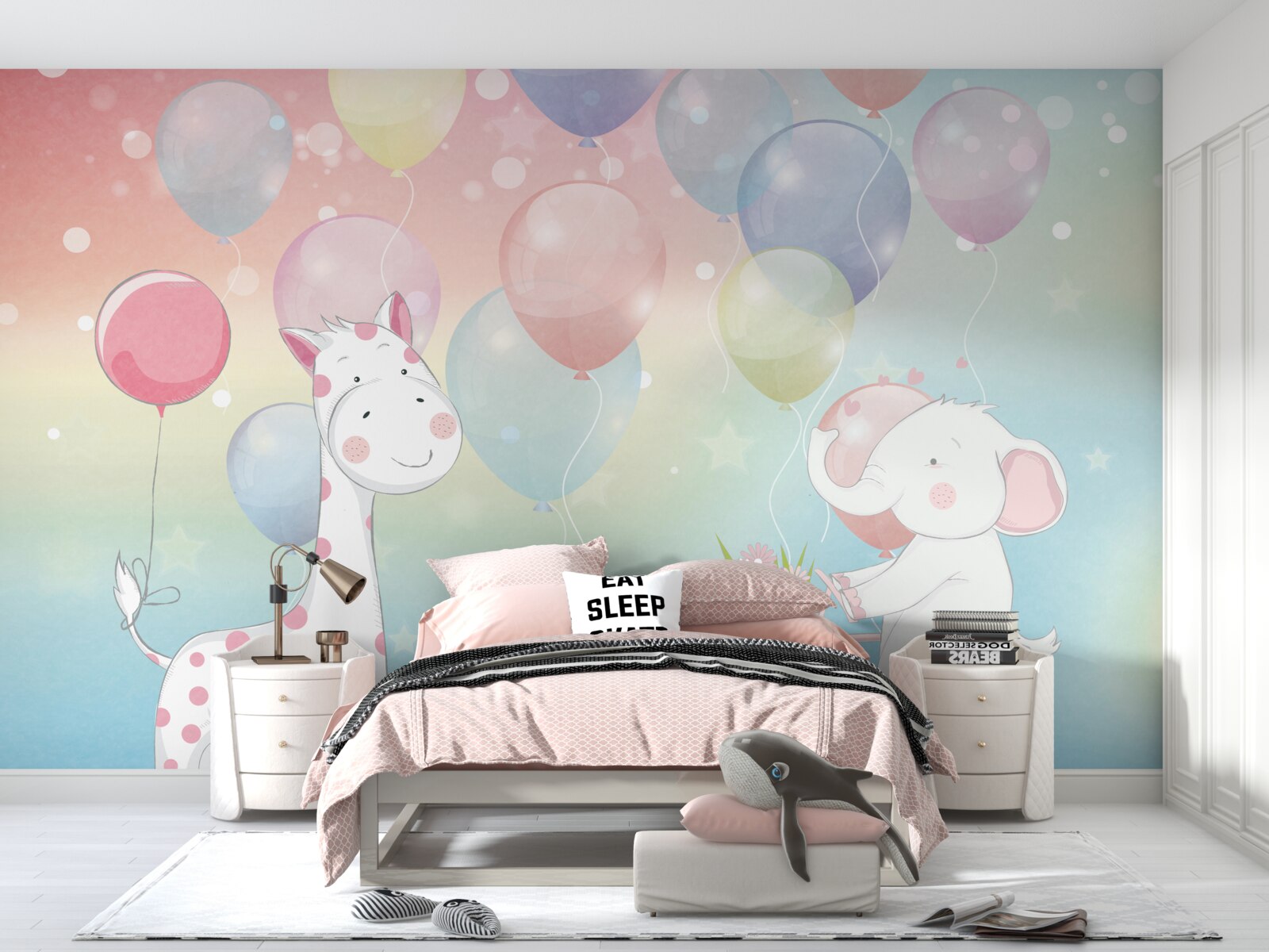 Papier peint L'éléphant s'approche de la girafe