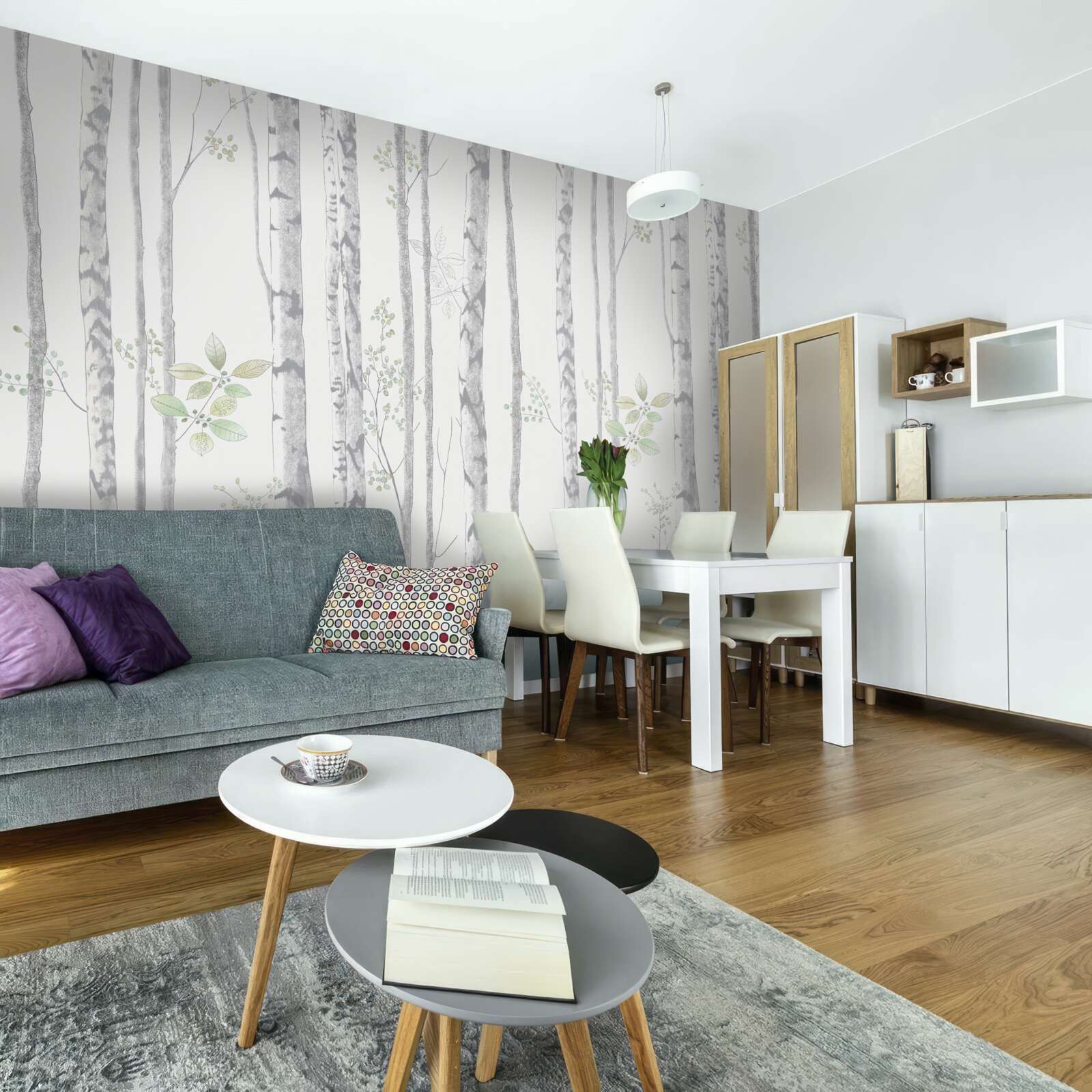 Papier peint bouleaux minces