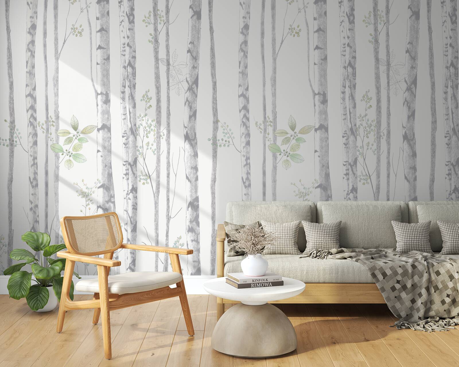 Papier peint bouleaux minces