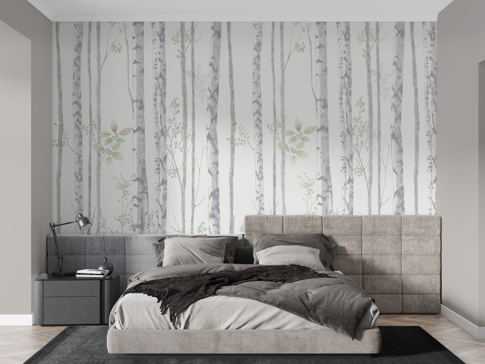 Papier peint bouleaux minces