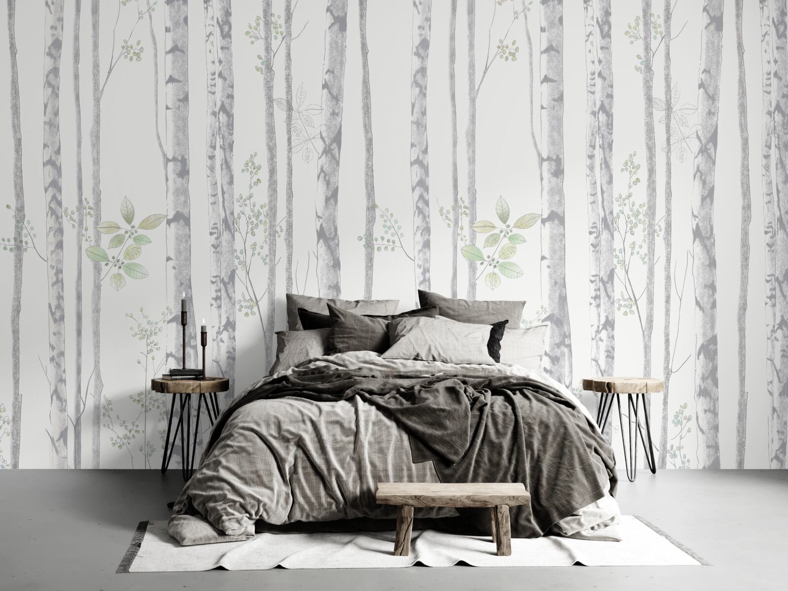 Papier peint bouleaux minces