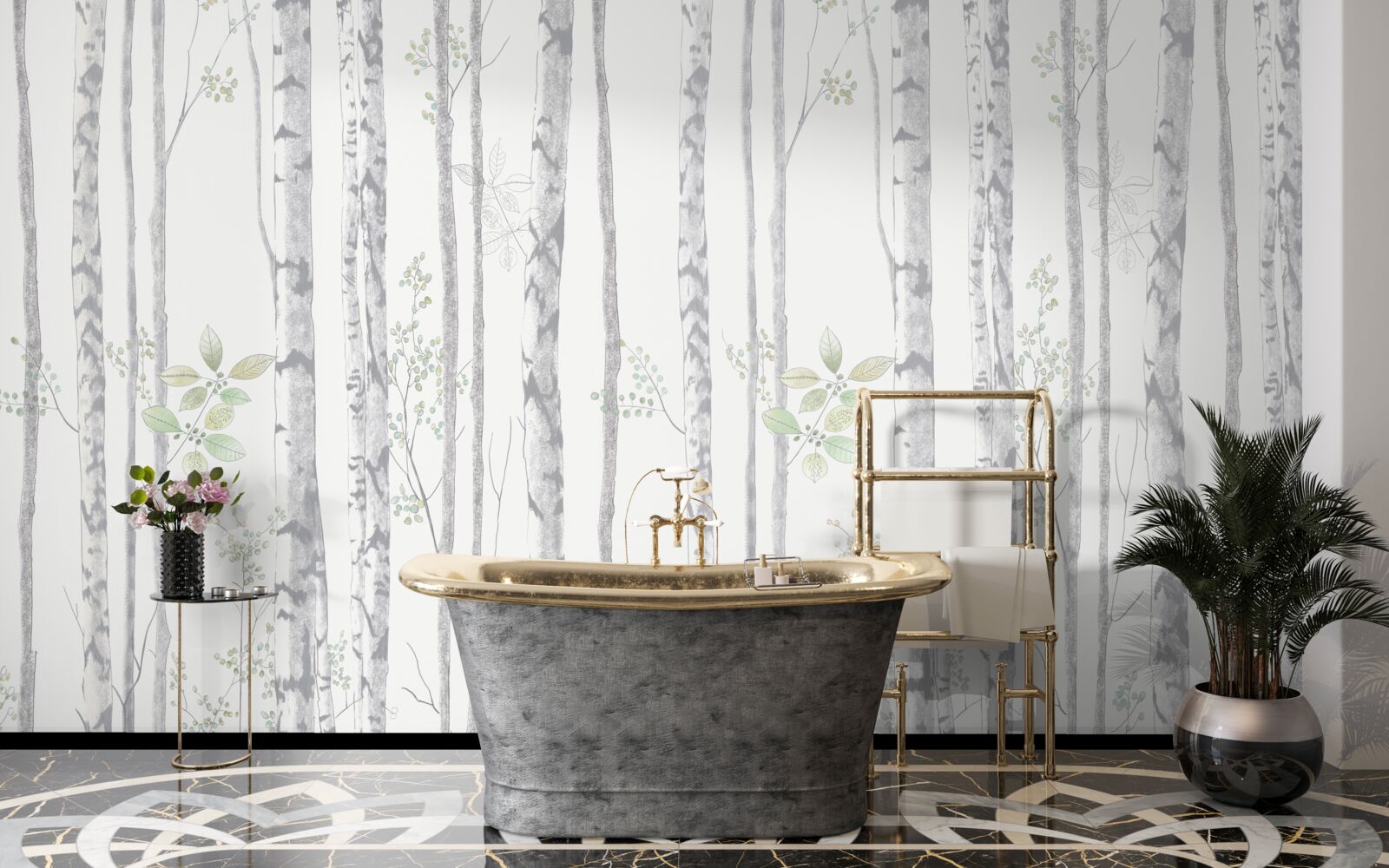 Papier peint bouleaux minces