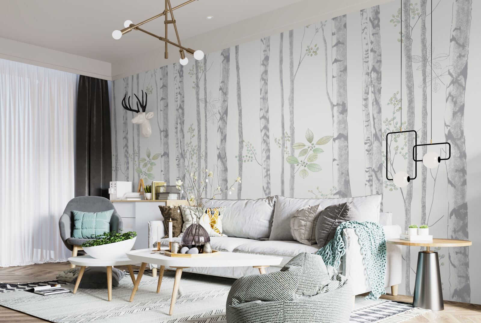 Papier peint bouleaux minces