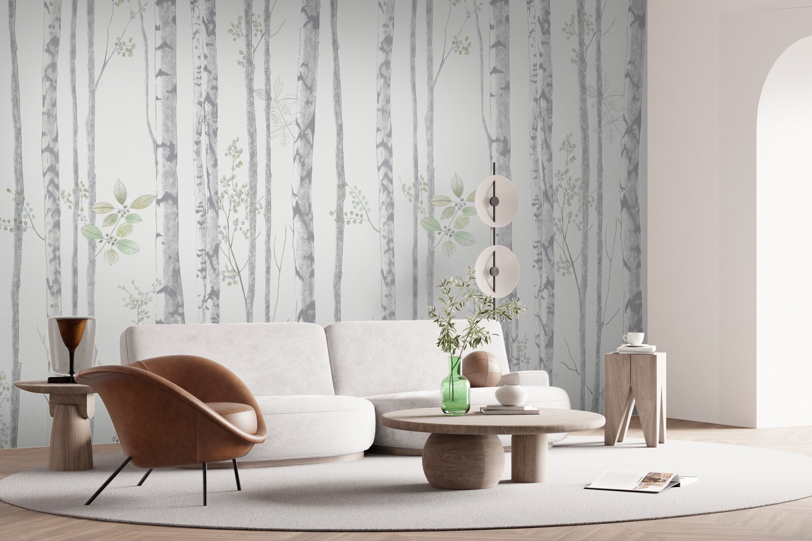 Papier peint bouleaux minces