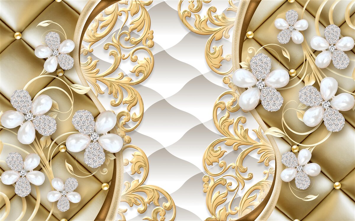 Papier peint bijoux et métal en motifs floraux