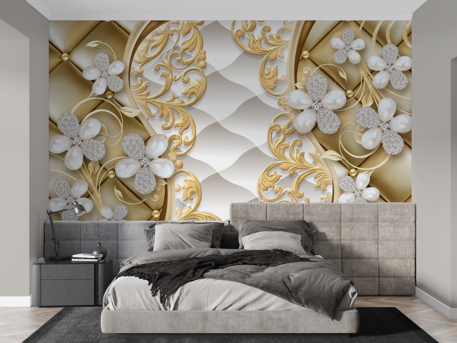 Papier peint bijoux et métal en motifs floraux