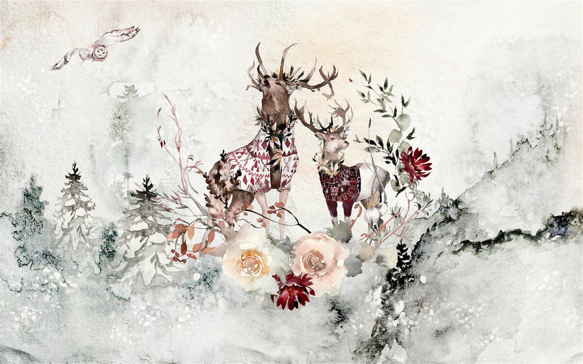 Papier peint il y a de beaux cerfs dans la forêt brumeuse