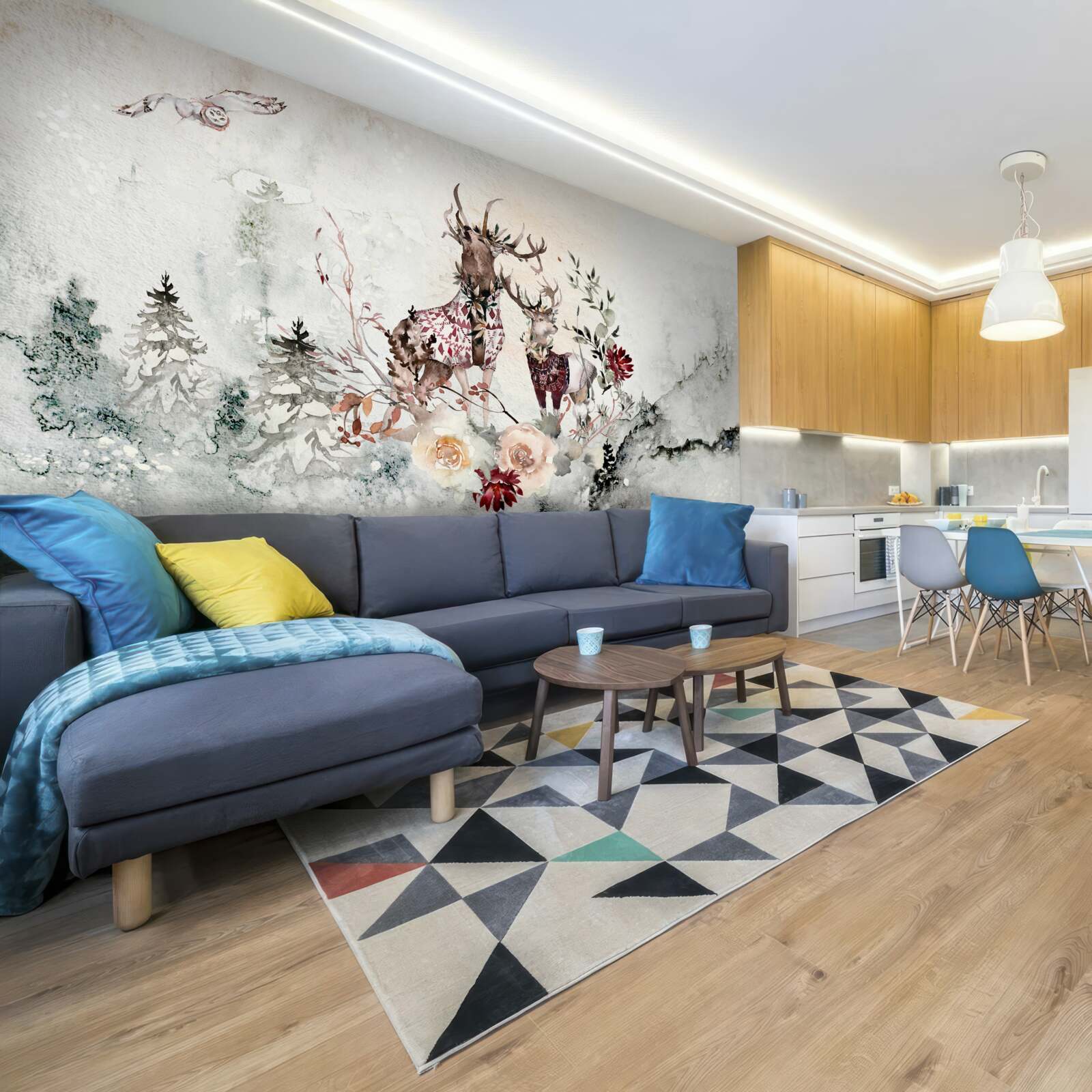 Papier peint il y a de beaux cerfs dans la forêt brumeuse