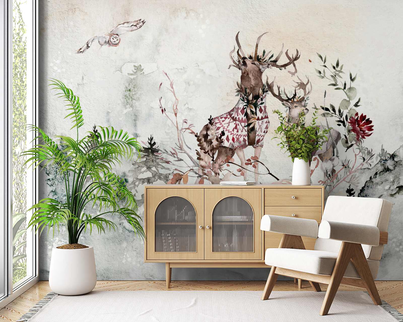 Papier peint il y a de beaux cerfs dans la forêt brumeuse