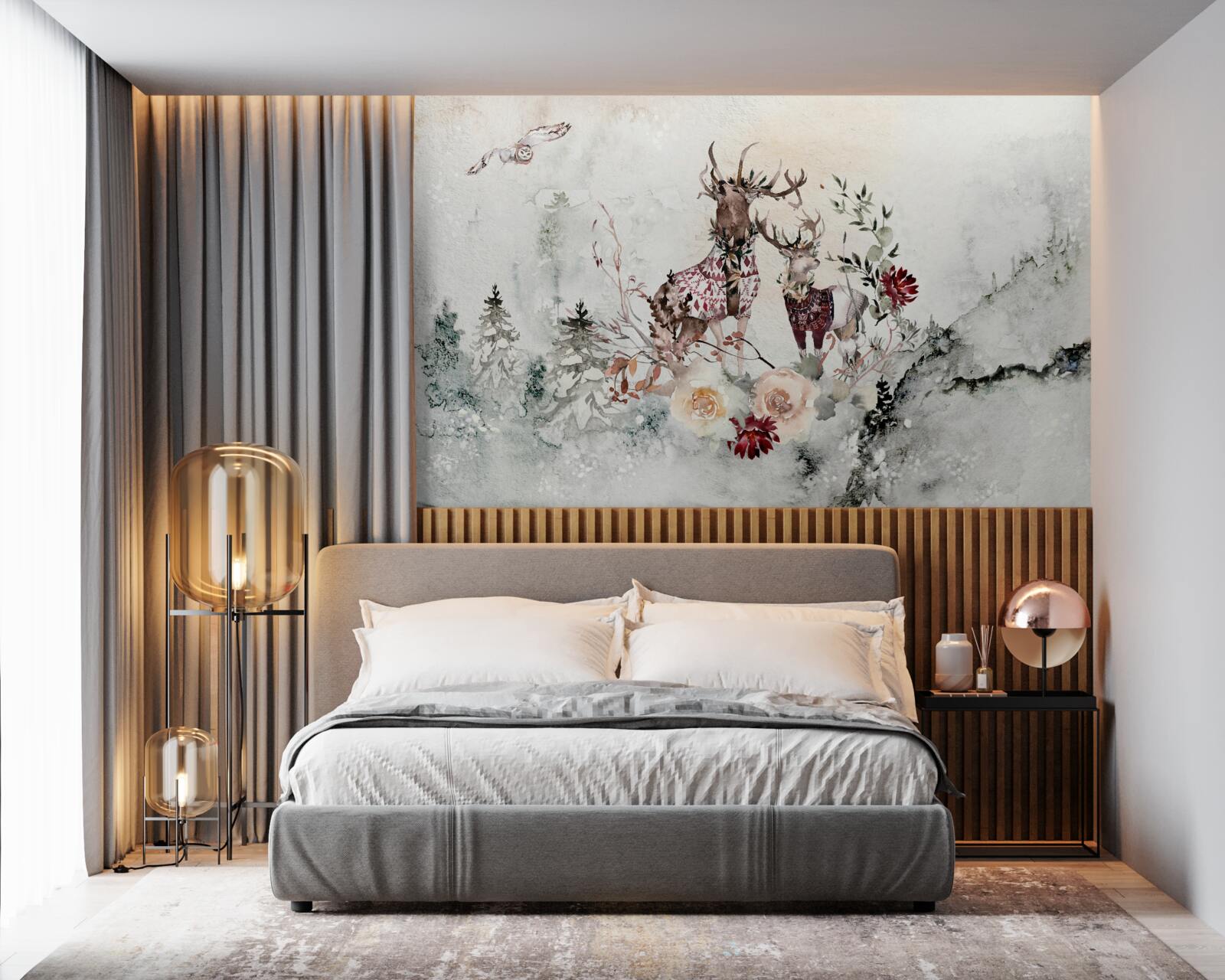 Papier peint il y a de beaux cerfs dans la forêt brumeuse