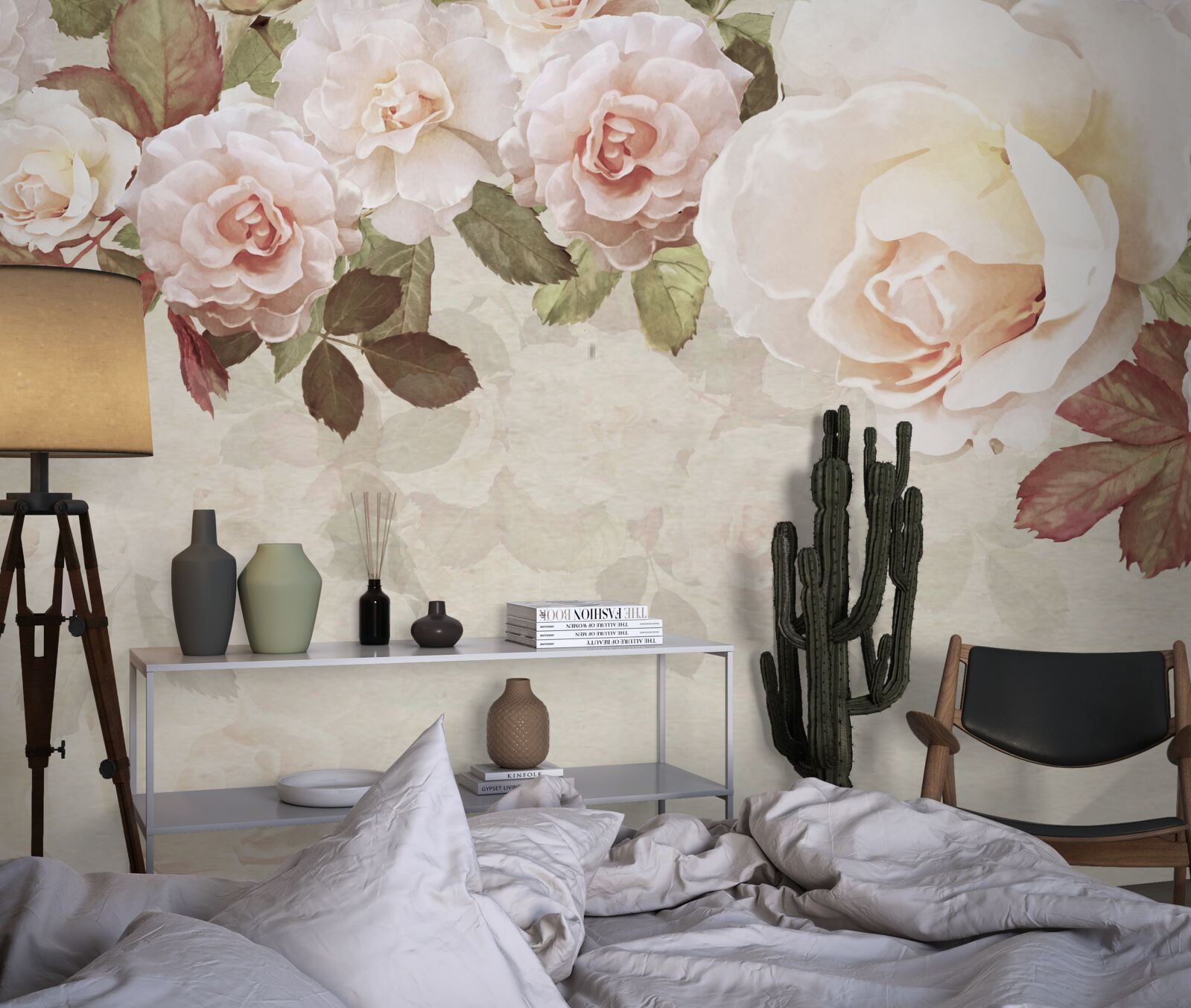 Papier peint délicats bourgeons roses réalisés à l'aquarelle