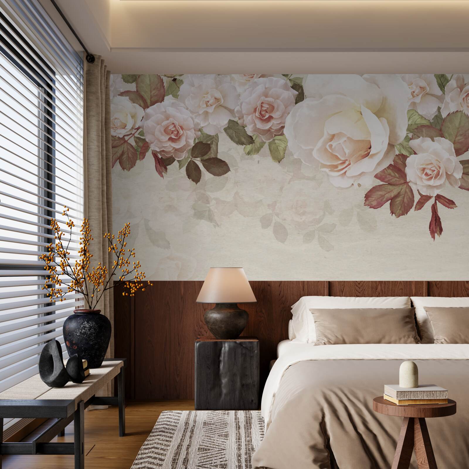 Papier peint délicats bourgeons roses réalisés à l'aquarelle