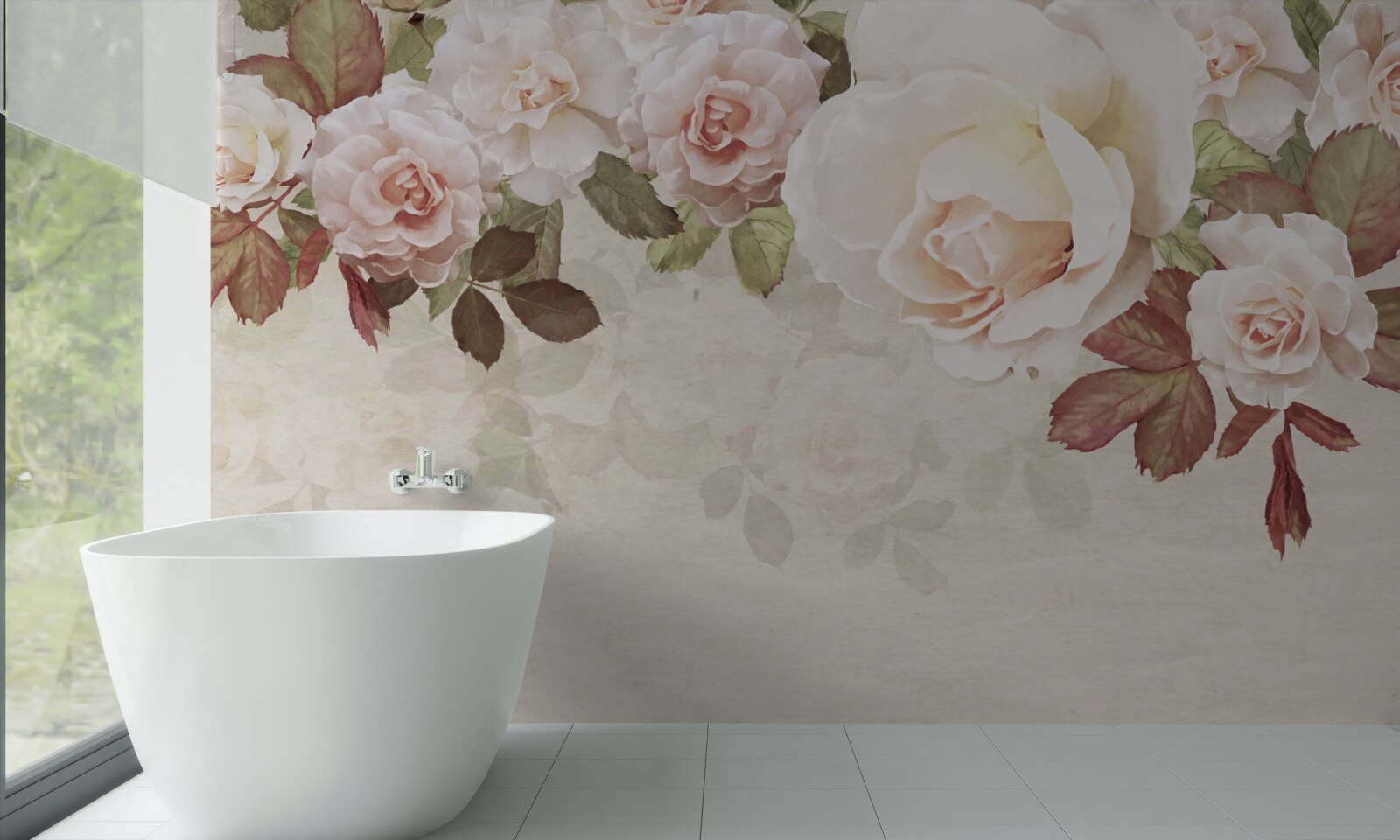 Papier peint délicats bourgeons roses réalisés à l'aquarelle