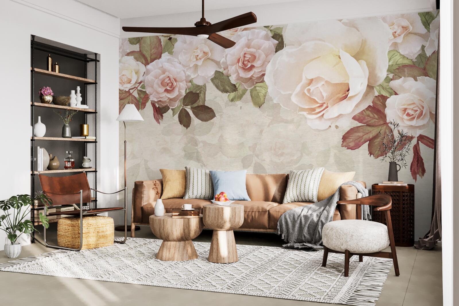 Papier peint délicats bourgeons roses réalisés à l'aquarelle