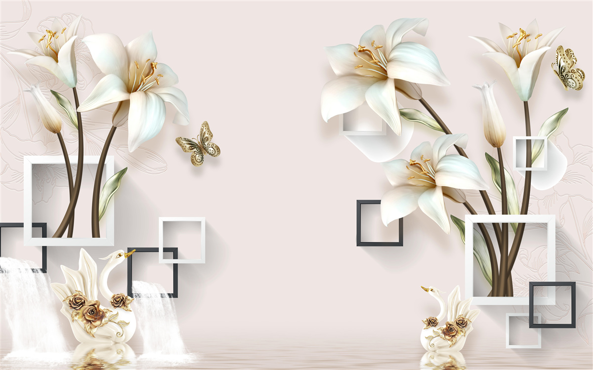 Papier peint cadres à fleurs carrées