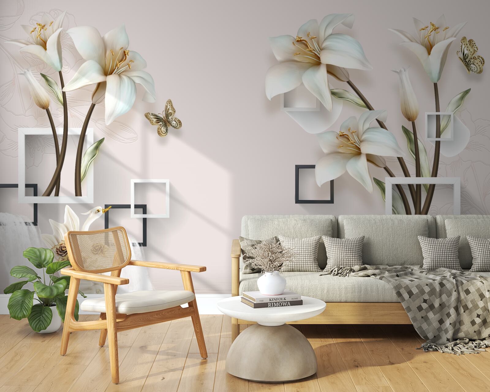 Papier peint cadres à fleurs carrées