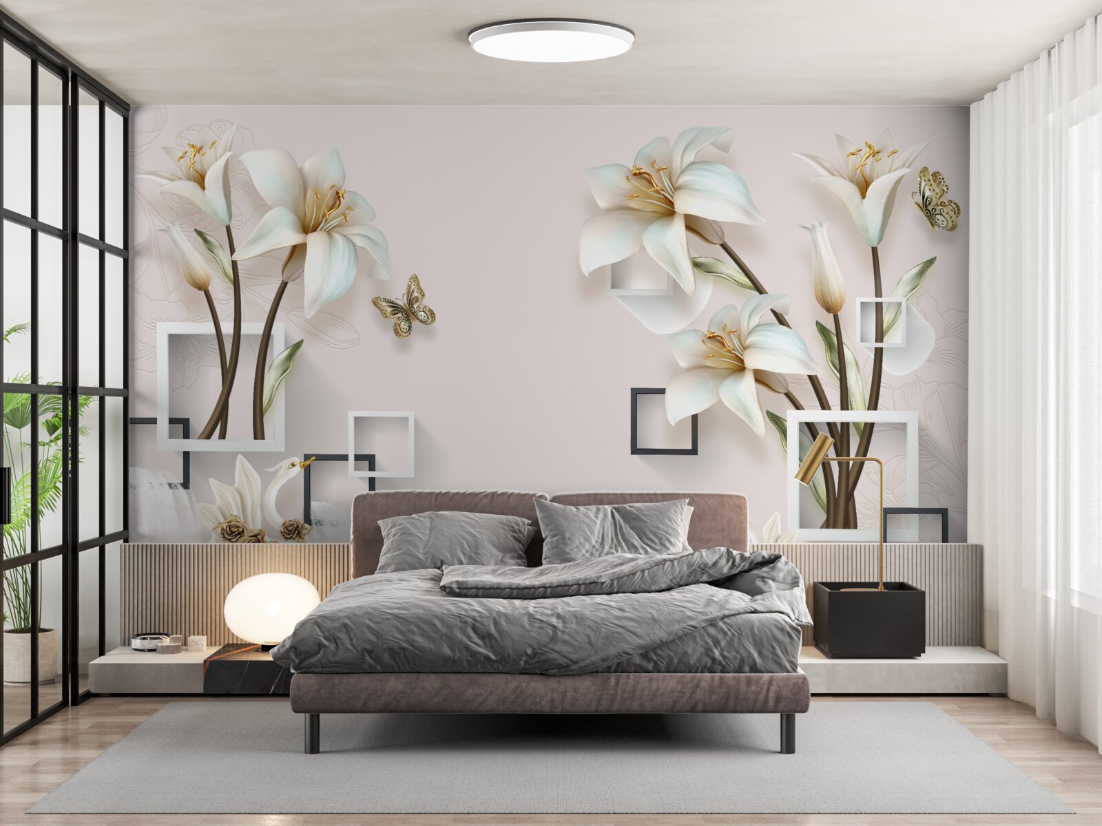 Papier peint cadres à fleurs carrées