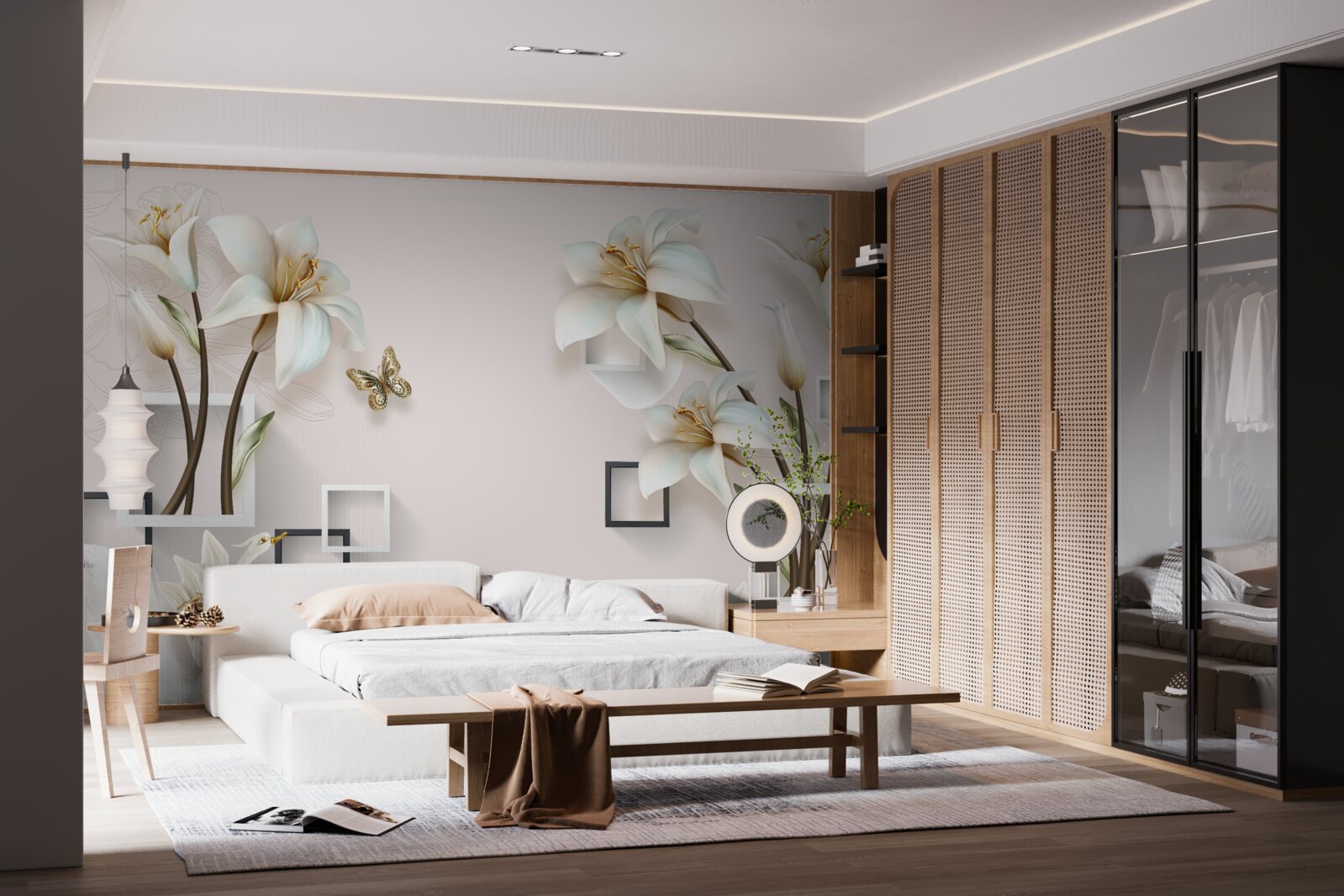 Papier peint cadres à fleurs carrées