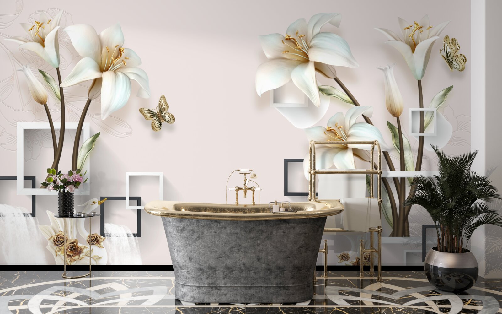 Papier peint cadres à fleurs carrées