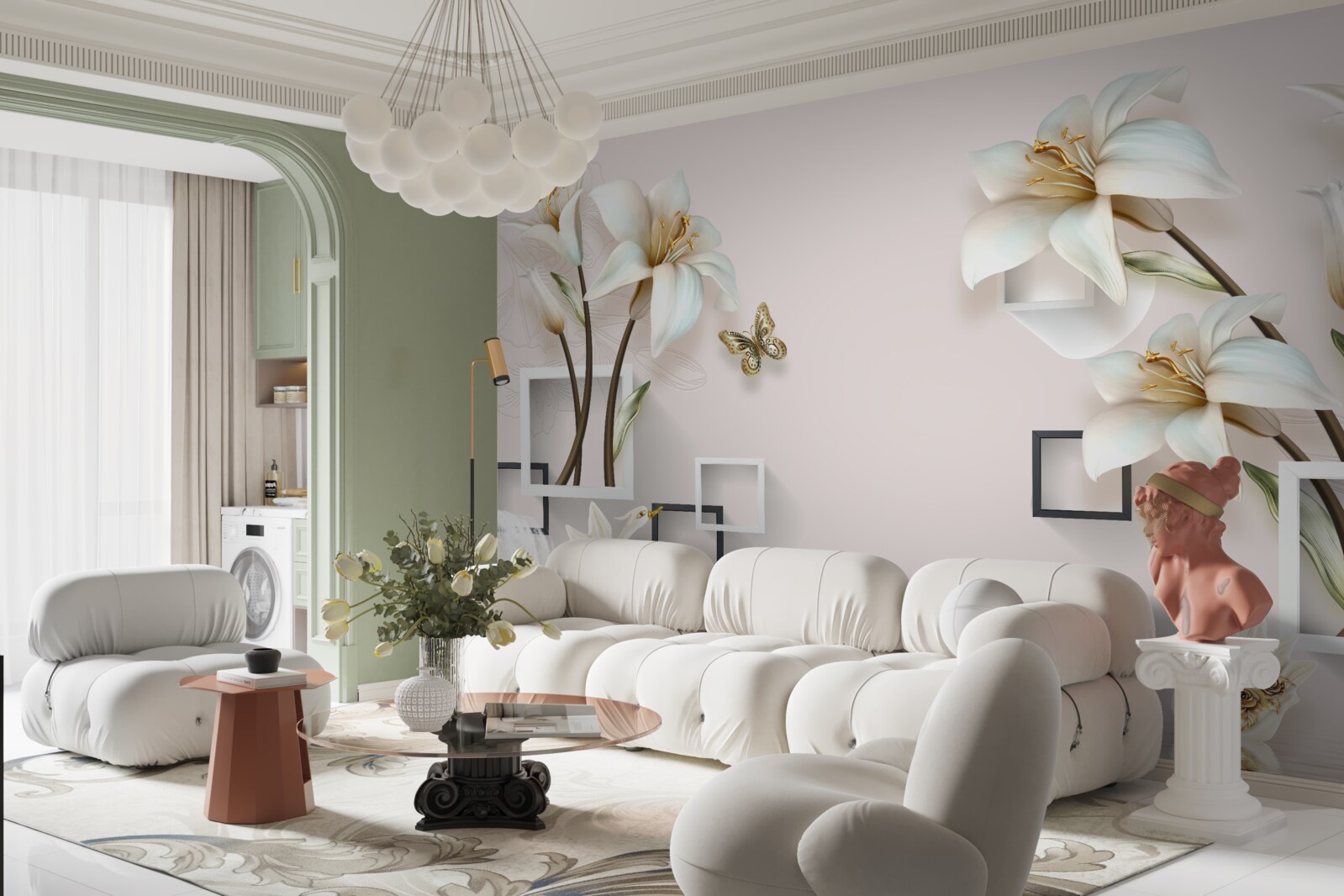 Papier peint cadres à fleurs carrées