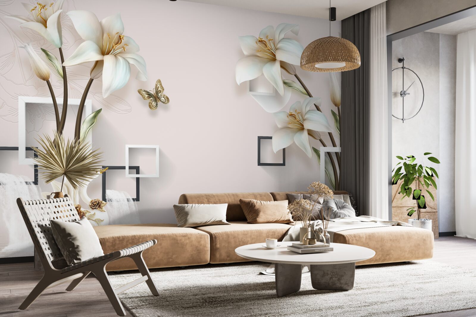 Papier peint cadres à fleurs carrées