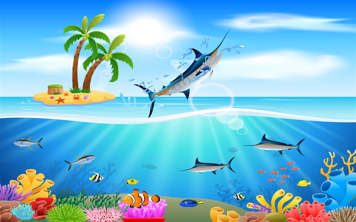 Papier peint un poisson prédateur sort de la mer