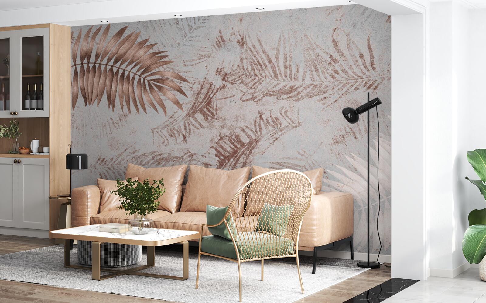 Papier peint fougère brune et blanche