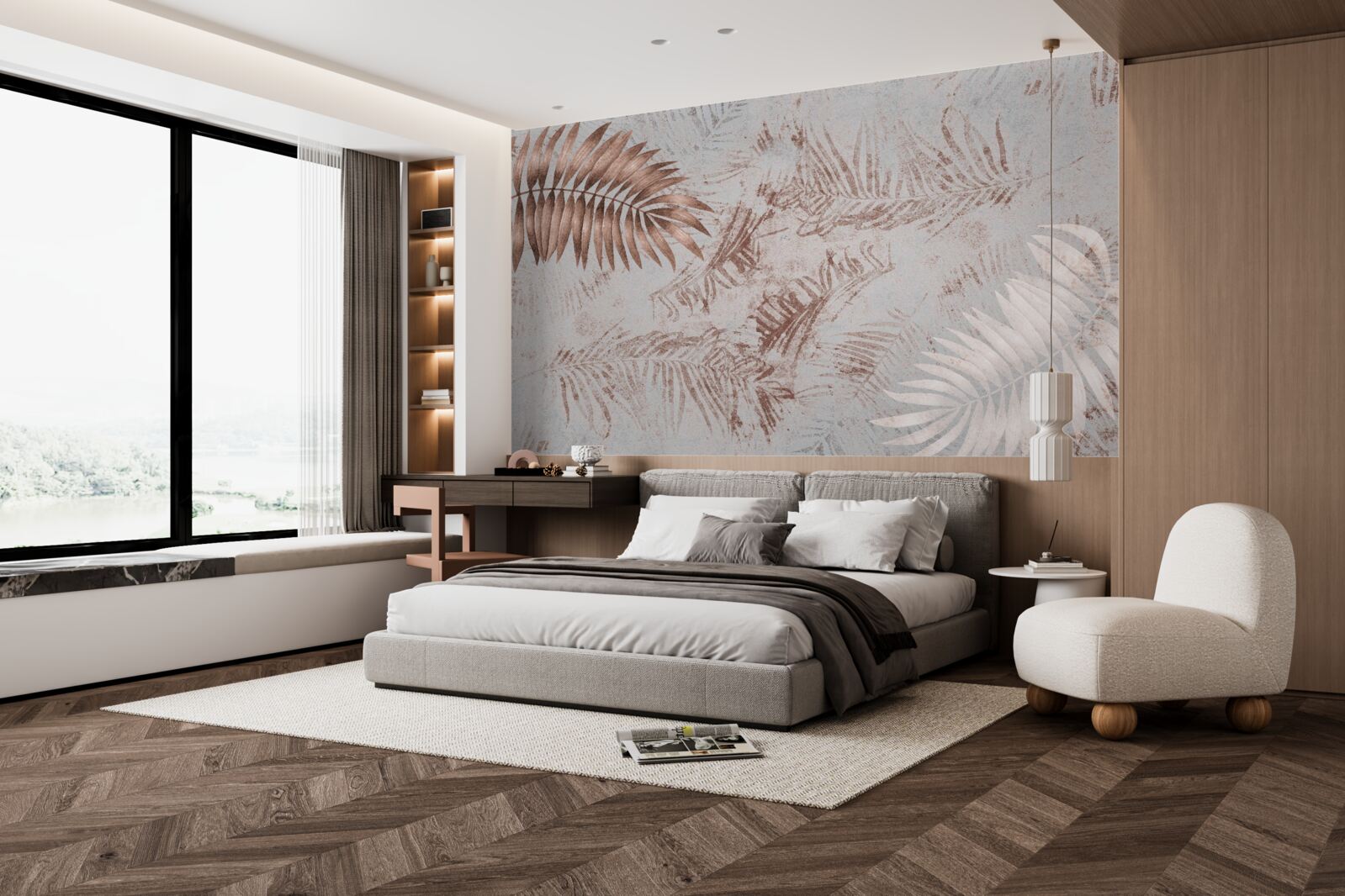 Papier peint fougère brune et blanche