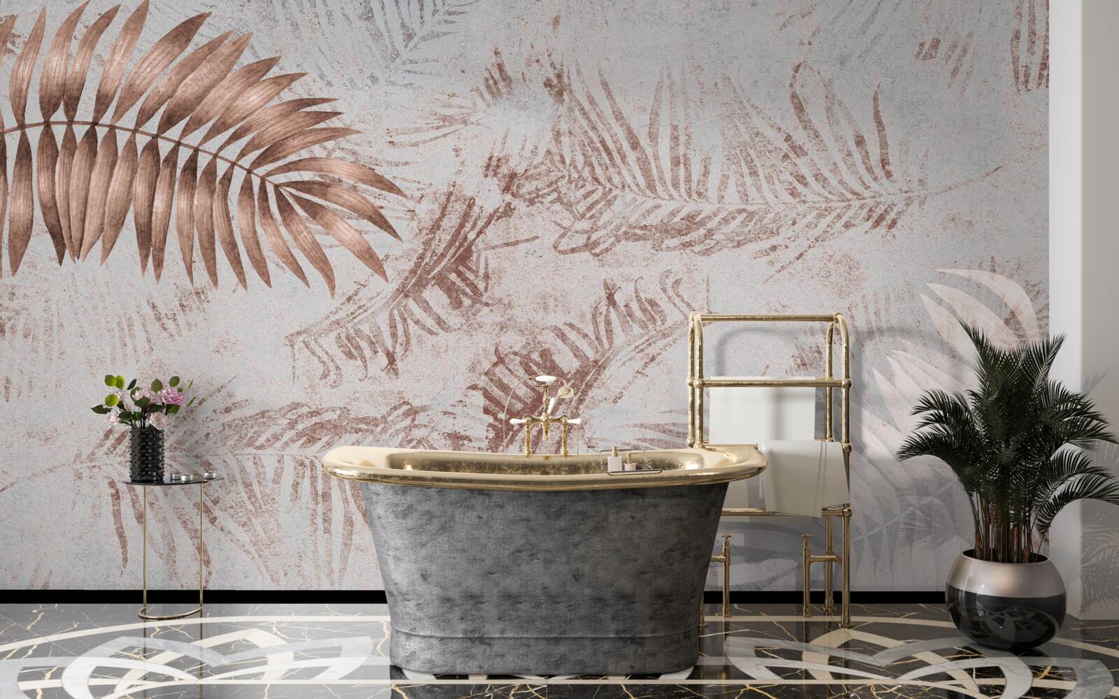 Papier peint fougère brune et blanche